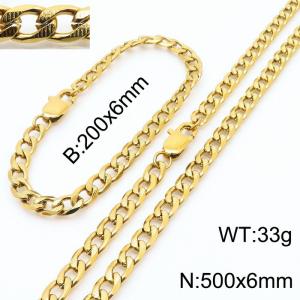 500mm Stainless Steel Set Necklace Blacelet Cuban Link Chain Gold Color - KS216342-Z