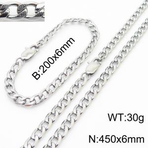 450mm Stainless Steel Set Necklace Blacelet Cuban Link Chain Silver Color - KS216348-Z
