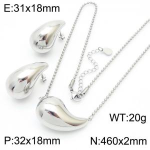 Silver Color Stainless Steel Water Droplet Jewelry Sets 46cm Pendant Necklace Stud Earrings For Women - KS216470-KFC