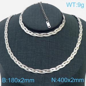 Stainless Steel Braided Herringbone Necklace Set for Women Silver - KS216613-Z