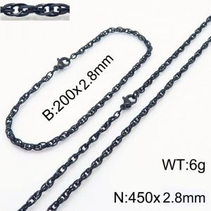 2.8mm Black Plated Link Chain Beacelet Necklace Stainless Steel Rope Chain 450mm Jewelry Set - KS216726-Z