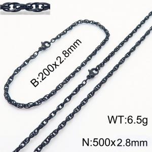 2.8mm Black Plated Link Chain Beacelet Necklace Stainless Steel Rope Chain 500mm Jewelry Set - KS216727-Z