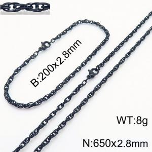 2.8mm Black Plated Link Chain Beacelet Necklace Stainless Steel Rope Chain 650mm Jewelry Set - KS216730-Z