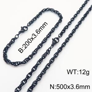 3.6mm Fashion Stainless Steel Bracelet Necklace Set Black - KS216748-Z