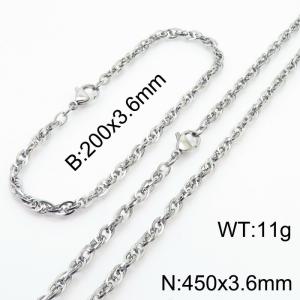 3.6mm Fashion Stainless Steel Bracelet Necklace Set Silver - KS216754-Z