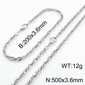3.6mm Fashion Stainless Steel Bracelet Necklace Set  Silver - KS216755-Z