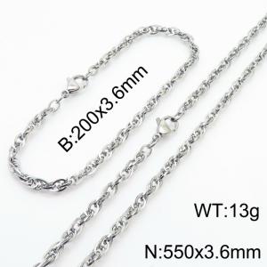 3.6mm Fashion Stainless Steel Bracelet Necklace Set  Silver - KS216756-Z