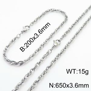 3.6mm Fashion Stainless Steel Bracelet Necklace Set  Silver - KS216758-Z