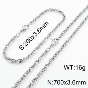 3.6mm Fashion Stainless Steel Bracelet Necklace Set  Silver - KS216759-Z