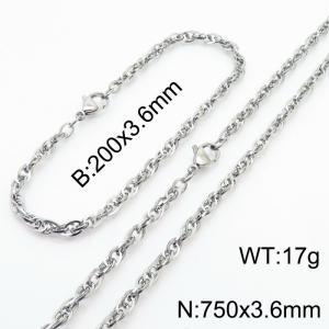 3.6mm Fashion Stainless Steel Bracelet Necklace Set  Silver - KS216760-Z