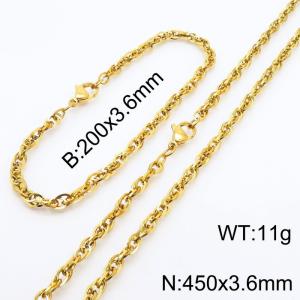 3.6mm Fashion Stainless Steel Bracelet Necklace Set  Gold - KS216761-Z