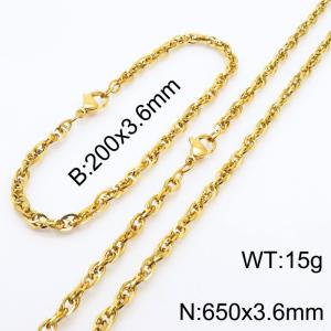 3.6mm Fashion Stainless Steel Bracelet Necklace Set  Gold - KS216765-Z