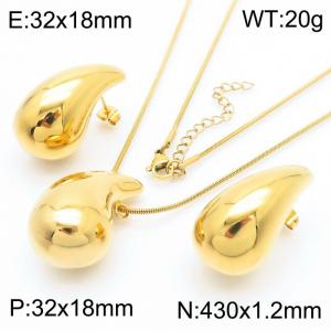 Fashionable stainless steel 430x1.2mm flat snake bone chain hanging chubby water droplet pendant gold necklace&earring set - KS216831-KFC