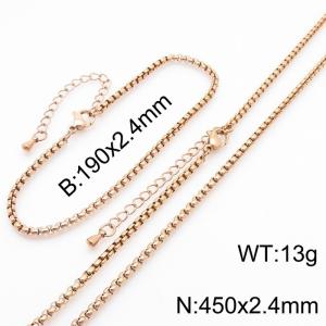 2.4mm Stainless Steel Square Pearl Chain with Tail Chain Bracelet Necklace Set of Two - KS216841-Z