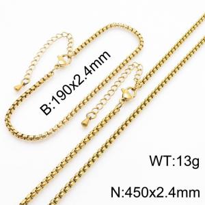 2.4mm Stainless Steel Square Pearl Chain with Tail Chain Bracelet Necklace Set of Two - KS216842-Z
