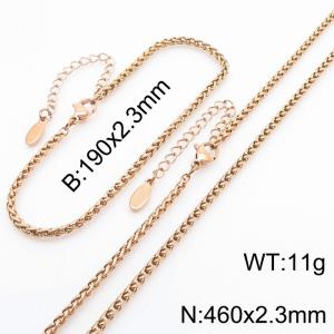 2.4mm stainless steel flower basket chain with tail chain bracelet necklace two-piece set - KS216844-Z