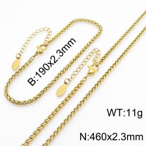 2.4mm stainless steel flower basket chain with tail chain bracelet necklace two-piece set - KS216845-Z