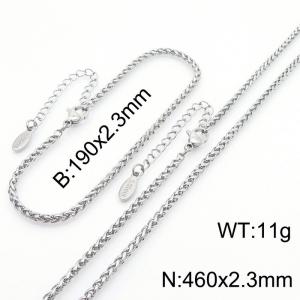 2.4mm stainless steel flower basket chain with tail chain bracelet necklace two-piece set - KS216846-Z