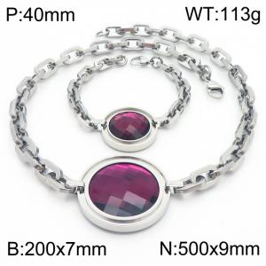 European and American stainless steel round zircon pendant women's bracelet necklace two-piece set - KS216850-Z