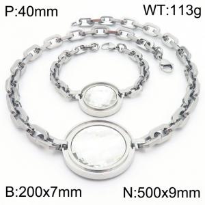European and American stainless steel round zircon pendant women's bracelet necklace two-piece set - KS216852-Z