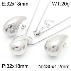 European and American Hollow Drop Pendant Necklace Titanium Steel Earrings Jewelry Set - KS216997-KFC