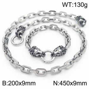 Personalized Cool Style Square Thread O-shaped Chain Lion Head Round Buckle Bracelet Necklace Set of Two - KS217054-Z