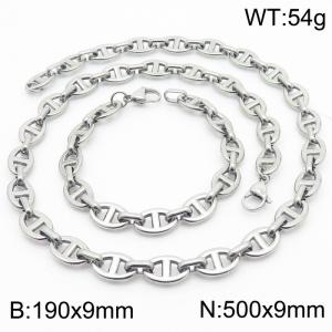 Silver Color 190x9mm Bracelet 500X9mm Necklace Lobster Clasp Pig Nose Link Chain Jewelry Set For Women Men - KS217067-Z