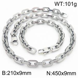 Silver Color 210x9mm Bracelet 450X9mm Necklace Lobster Clasp Link Chain Jewelry Sets For Women Men - KS217087-Z