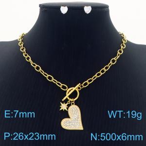 Fashionable and versatile stainless steel O-chain OT buckle hanging creative heart-shaped geometric earrings&necklace gold 2-piece set - KS217172-BI