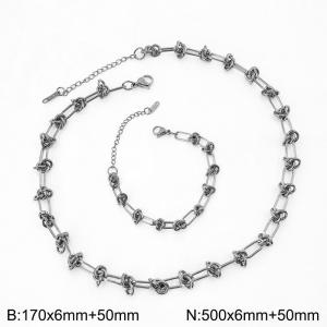 Special Stainless Steel Knotted Links Jewelry Set for Women Simple Charm Bracelet Necklace - KS217212-Z
