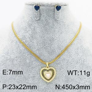European and American Fashion Stainless Steel Heart Pendant Necklace with Diamond for Women - KS217229-BI