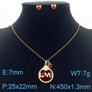 European and American Fashion Stainless Steel Love Pendant Necklace with Diamond for Women Color Red - KS217231-BI