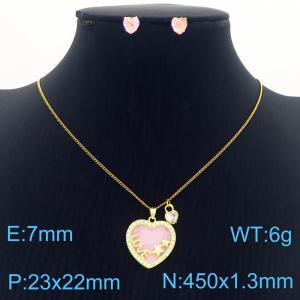 European and American Fashion Stainless Steel Love Pendant Necklace with Diamond for Women Color Pink - KS217232-BI