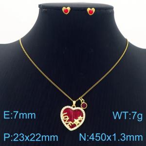 European and American Fashion Stainless Steel Love Heart Pendant Necklace with Diamond for Women Color Red - KS217233-BI