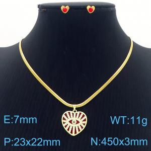 European and American Fashion Stainless Steel Heart Pendant Necklace with Diamond for Women Color Red - KS217234-BI