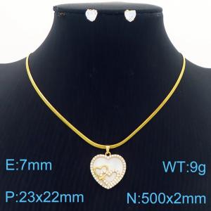 European and American Fashion Stainless Steel Heart Pendant Necklace with Diamond for Women Color White - KS217238-BI