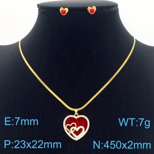 European and American Fashion Stainless Steel Heart Pendant Necklace with Diamond for Women Color Red - KS217239-BI