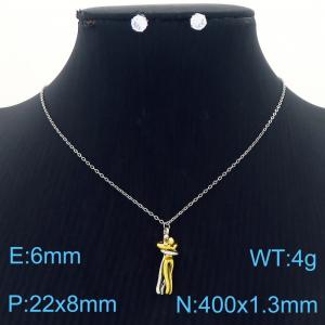 European and American Fashion Stainless Steel Portrait Pendant Necklace for Women Color Silver - KS217245-BI