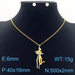 500x2mm European and American Fashion Stainless Steel Portrait Pendant Necklace for Women Color Gold - KS217248-BI