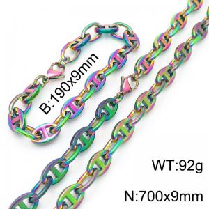 Stainless steel pig nose Japanese character chain bracelet necklace set - KS217712-Z