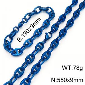 Stainless steel pig nose Japanese character chain bracelet necklace set - KS217716-Z