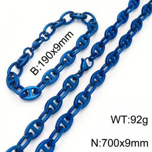 Stainless steel pig nose Japanese character chain bracelet necklace set - KS217719-Z