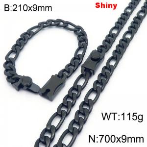 210x9mm Bracelet 700x9mm Necklace Black Color Stainless Steel Shiny 3：1 NK Chain Jewelry Sets For Women Men - KS219135-Z