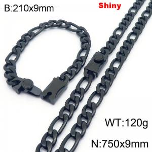 210x9mm Bracelet 750x9mm Necklace Black Color Stainless Steel Shiny 3：1 NK Chain Jewelry Sets For Women Men - KS219136-Z