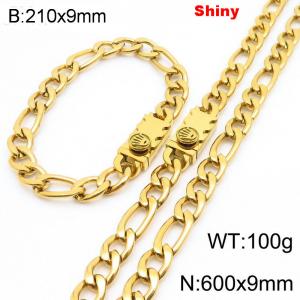 210x9mm Bracelet 600x9mm Necklace Black Color Stainless Steel Shiny 3：1 NK Chain Jewelry Sets For Women Men - KS219140-Z