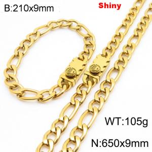 210x9mm Bracelet 650x9mm Necklace Black Color Stainless Steel Shiny 3：1 NK Chain Jewelry Sets For Women Men - KS219141-Z