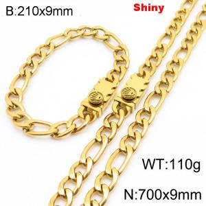 210x9mm Bracelet 700x9mm Necklace Black Color Stainless Steel Shiny 3：1 NK Chain Jewelry Sets For Women Men - KS219142-Z