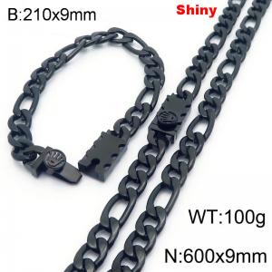 210x9mm Bracele 600x9mm Necklace Black Color Stainless Steel Shiny 3：1 NK Chain Jewelry Sets For Women Men - KS219154-Z