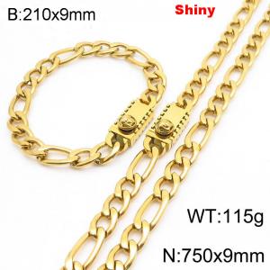 210x9mm Bracelet 750x9mm Necklace Gold Color Stainless Steel Shiny 3：1 NK Chain Jewelry Sets For Women Men - KS219164-Z