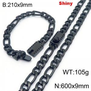 210x9mm Bracelet 600x9mm Necklace Black Color Stainless Steel Shiny 3：1 NK Chain Jewelry Sets For Women Men - KS219175-Z